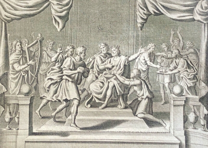david_joue_de_la_harpe_pour_saül_dapres_merian_vii_genese_israel_juges_chap_xvi