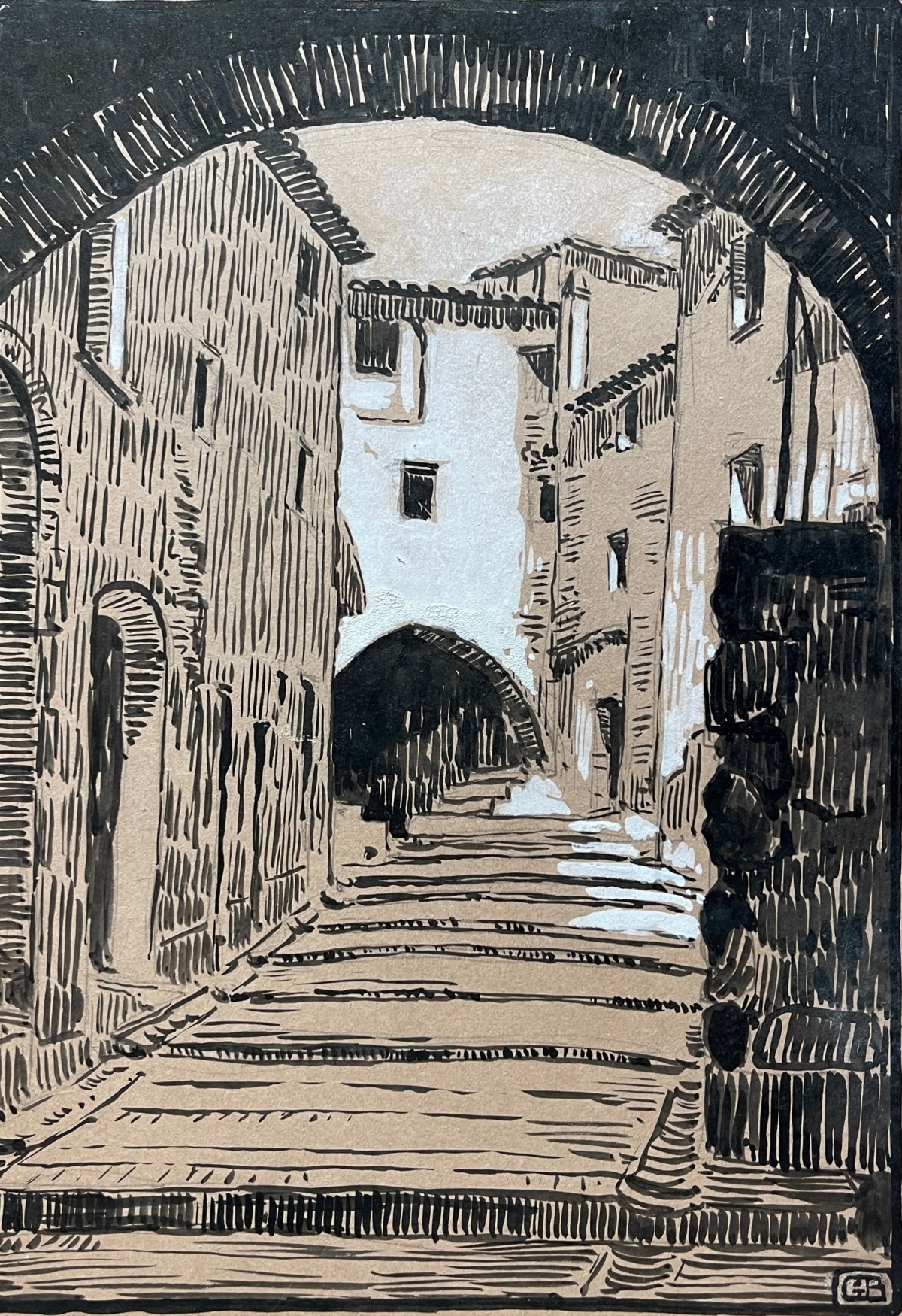 roquebrune_cap_martin_alpes-maritimes_ruelle_en_escaliers_vers_1930_encre