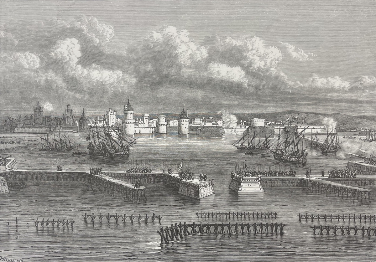 le_siege_de_la_rochelle_1627_louis_xiii_richelieu_gravure_1872