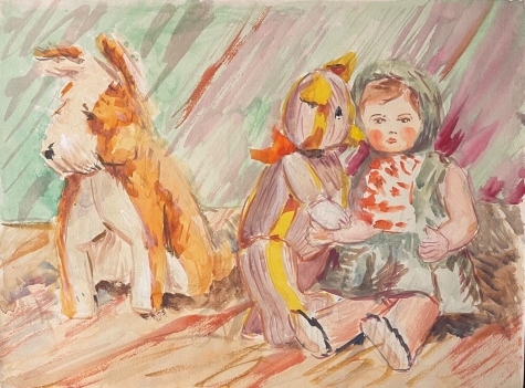 jouet_poupee_ourson_et_chien_aquarelle_c_1937