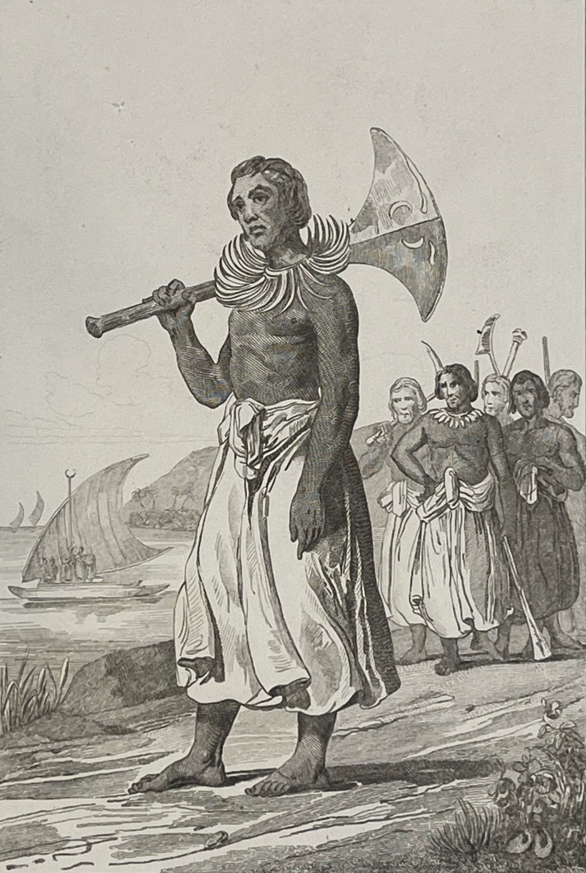 iles_tonga_chef_des_guerriers_en_costume_de_guerre_oceanie_1837_polynesie_hache