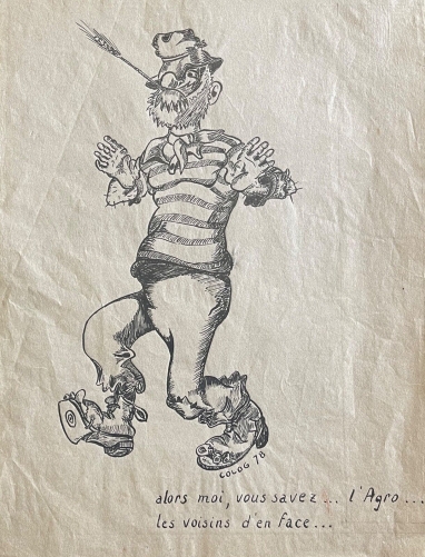 caricature_mendiant_philosophe_encre_signee_colog_1978_france