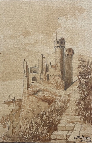 lavis_dencre_chateau_dehrenfels_bingen_rhin_allemagne_1908_signe_a__philipsen