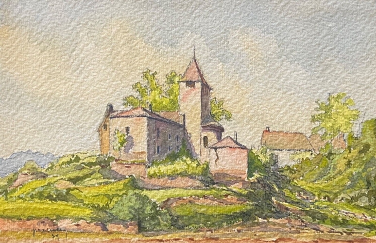 eglise_architecture_romane_savoie_ou_haute_savoie_aquarelle_de_1939_france