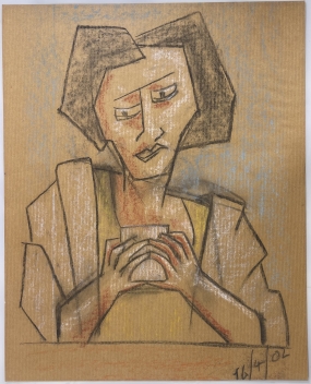 cubisme_portrait_feminin_technique_mixte_sur_papier_kraft_2002_bdb