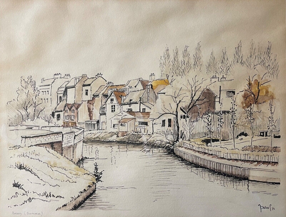 amiens_grande_technique_mixte_aquarelle_encre_somme_france_63,5_cm_par_49,3_cm