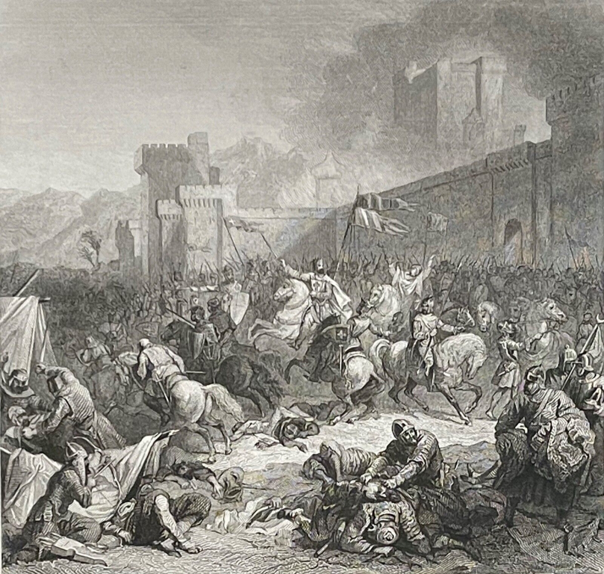 combat_de_harenc_harim_syrie_alep_croisade_1098_gravure_de_1840
