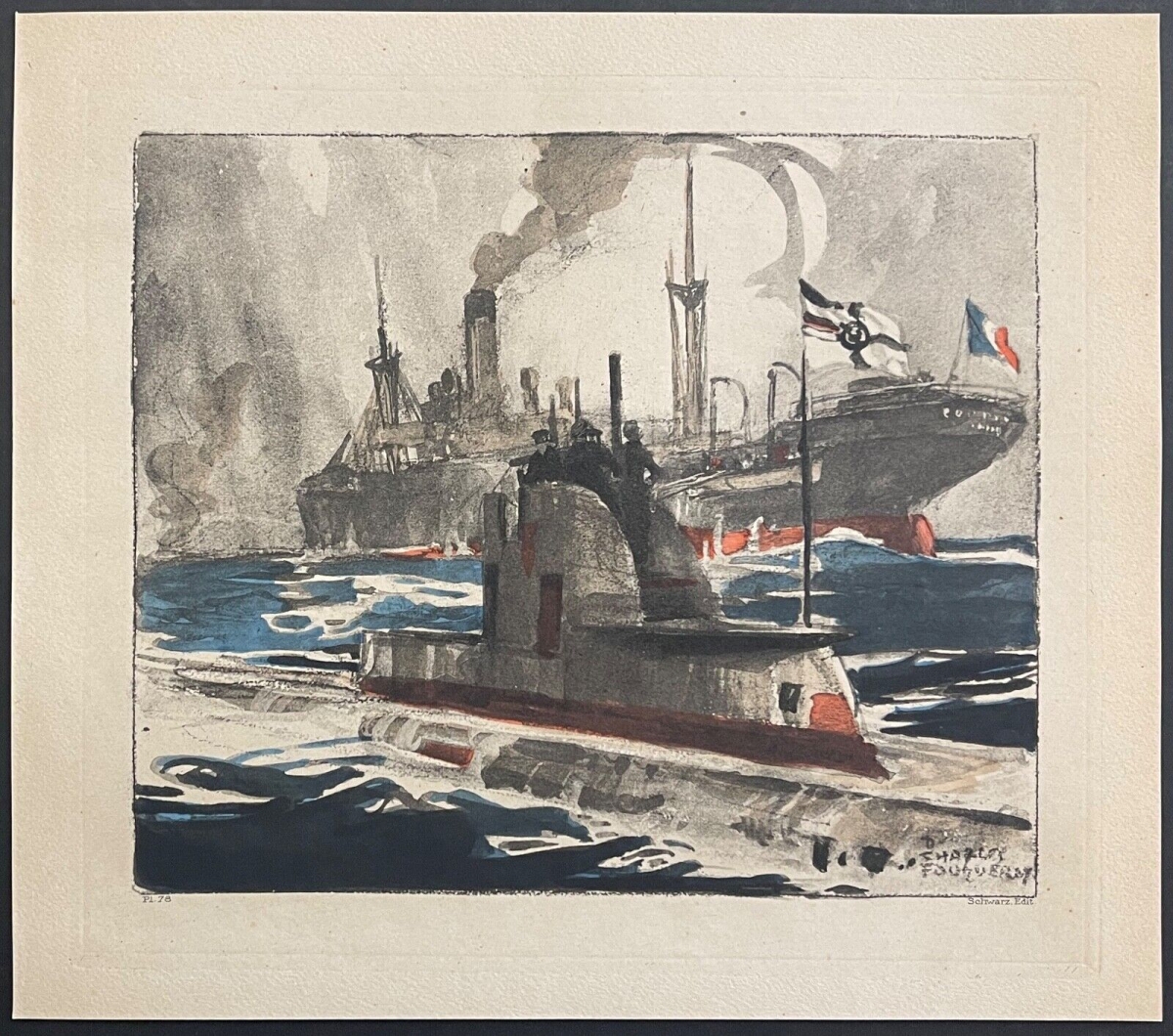 sous-marin_allemand_arraisonnant_un_cargo_vers_1914_guerre_aquatinte_c_1920