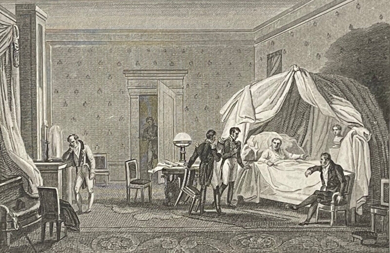 napoleon_bonaparte_sur_son_lit_de_mort_sainte-helene_1821_gravure_de_couche_1838