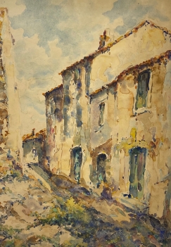 aquarelle_premiere_moitie_du_xxe_ruelle_de_village_france