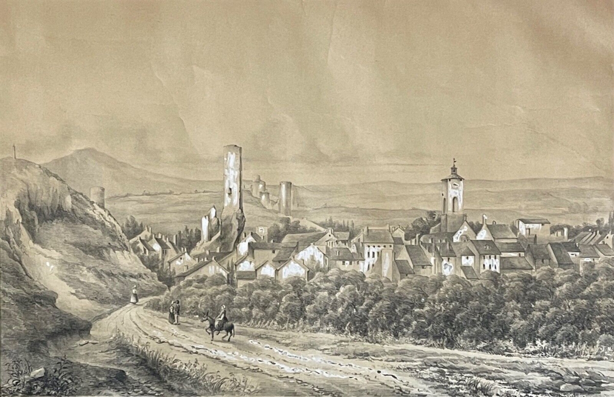 village_de_provence_vers_1850_lithographie_rehaussee_a_la_craie_xix_france