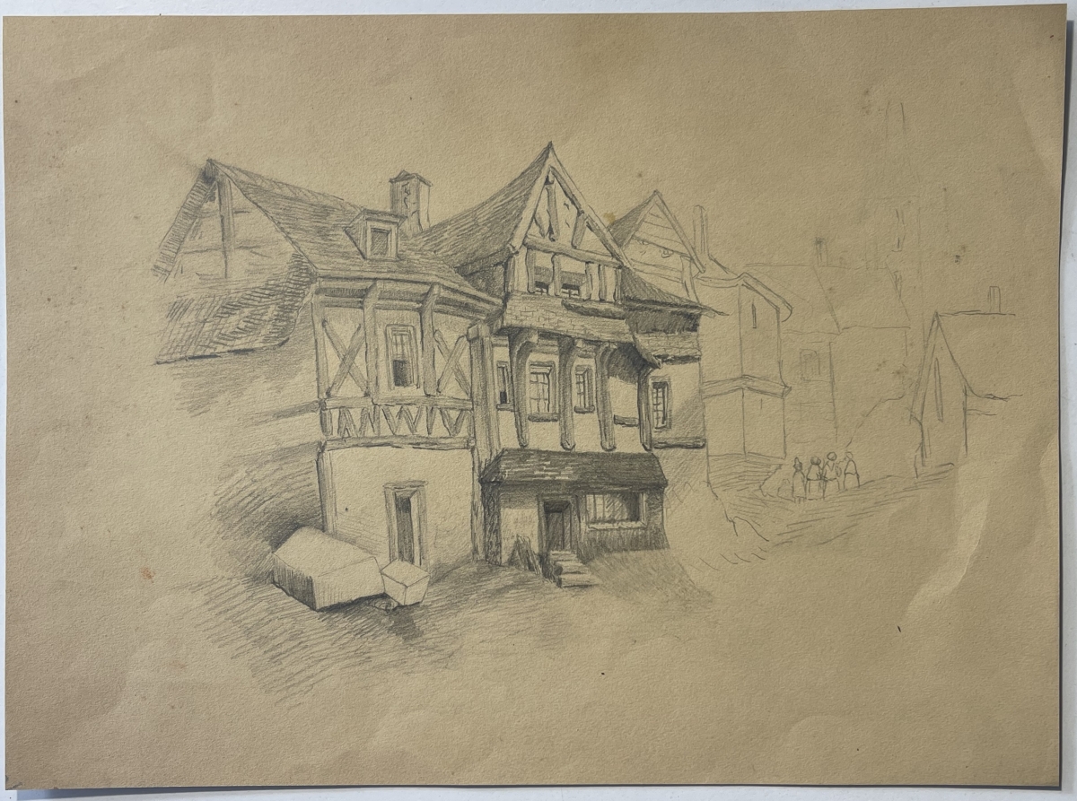normandy_c1850_historic_timber_houses_architectural_study_possibly_lisieux