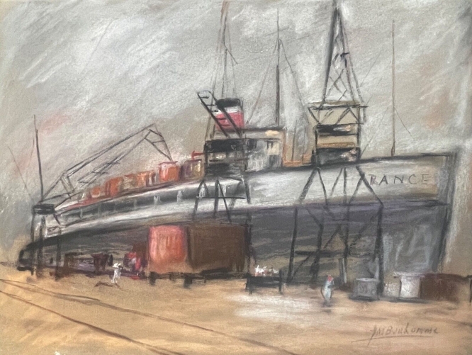 le_paquebot_france_pastel_fixe_signe_saint-nazaire_vers_1970