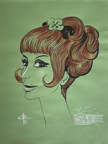 mode_paris_france_coiffure_1967_peinture_gouache_mixte_signee