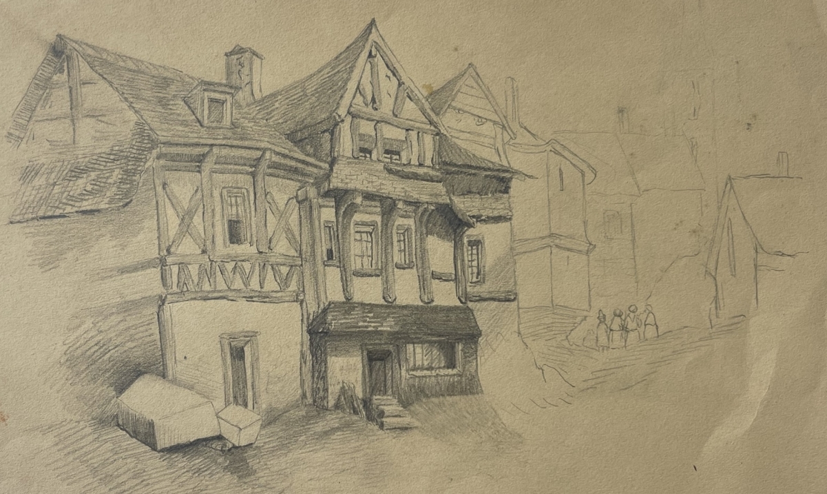 normandy_c1850_historic_timber_houses_architectural_study_possibly_lisieux