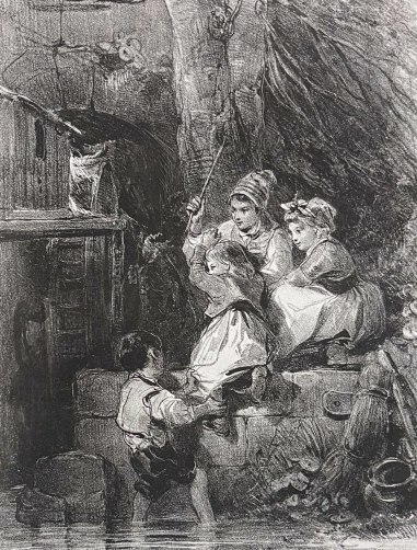 les_petits_villageois_dapres_roqueplan_gravure_originale_1831_france