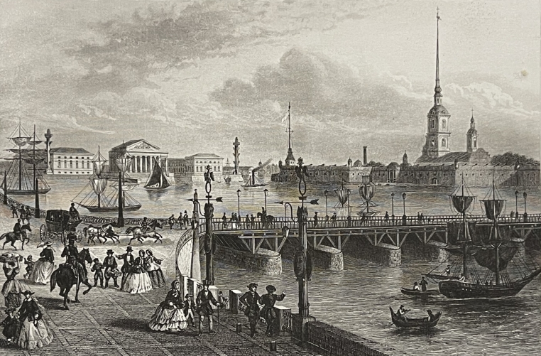 saint-petersbourg_russie_vue_prise_du_pont_de_troizkoi_gravure_de_1838