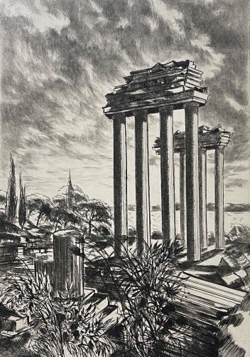 paulette_humbert_ruines_temples_grecs_en_sicile_pointe_seche_de_1940_italie