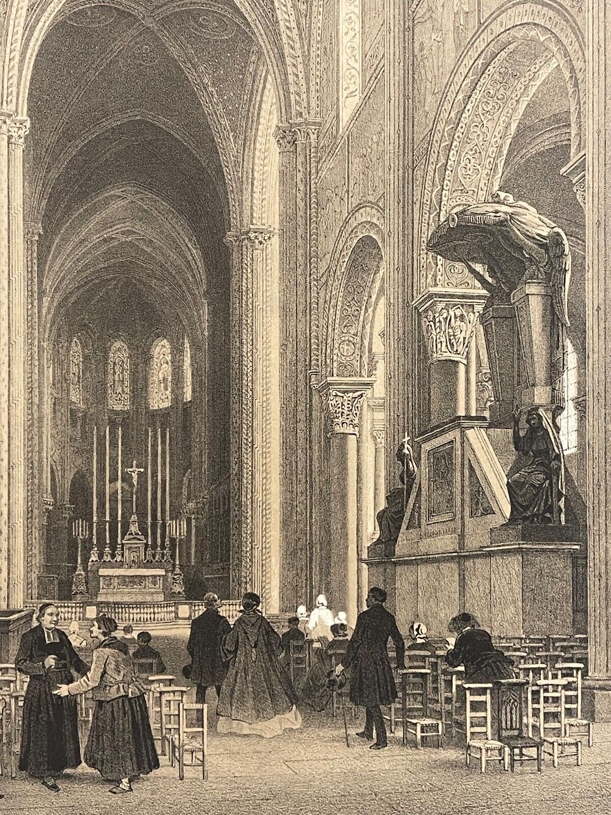 eglise_paris_saint_germain_des_pres_en_1866_lithographie_france