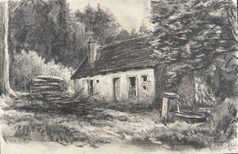 alsace_bas-rhin_saverne_ramsthal_en_1948_dessin_dune_ferme_et_fontaine_signe