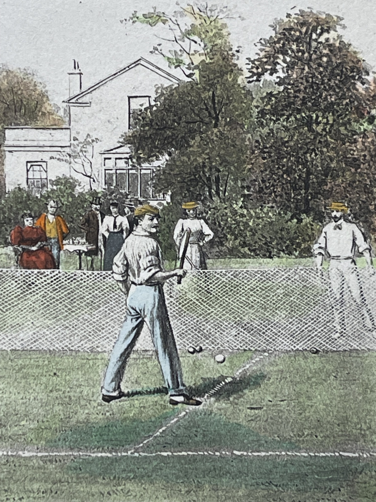 tennis_in_the_garden_circa_1900_colour_aquatint_with_women_players