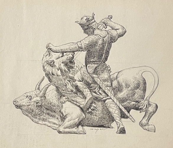 pepin_le_bref_714-768_roi_franc_carolingien_lion_taureau_dessin_1885_par_hottot