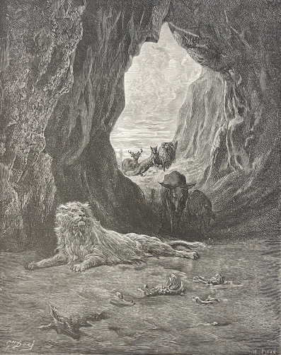gustave_dore_le_lion_malade_et_le_renard_la_fontaine_vers_1865_par_pisan