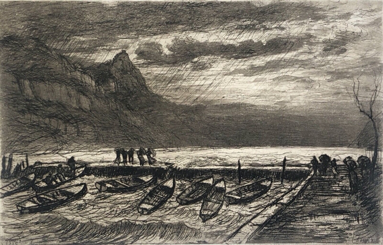 petite_port_sous_la_pluie_gravure_en_pointe_seche_signee_dravet_datee_de_1935