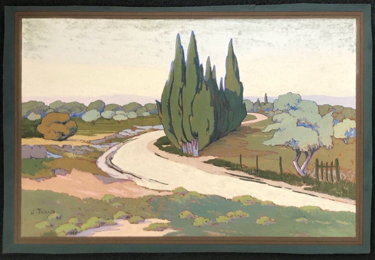 paysage_de_villeneuve_les_avignon_gouache_par_j_thibaud_provence_france