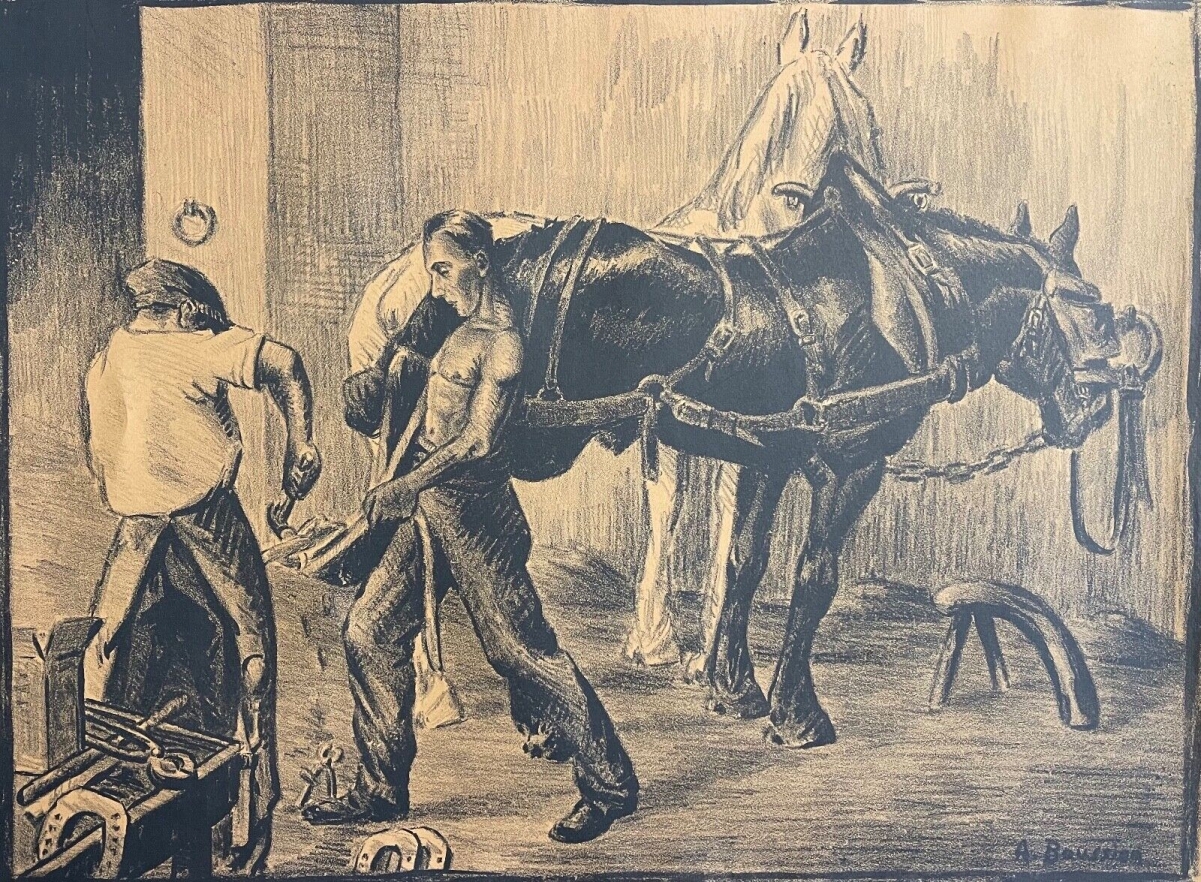 le_marechal-ferrant_par_a_baussier_gravure_vers_1930_france_cheval