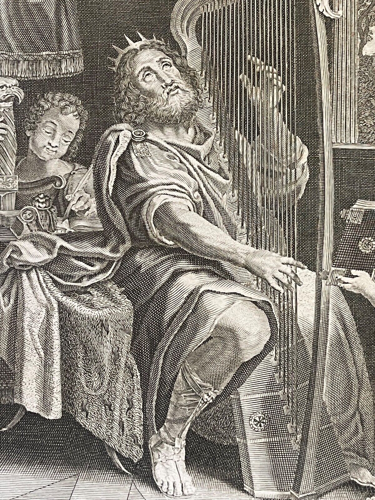 le_roi_david_jouant_de_la_harpe_israel_gravure_xviii