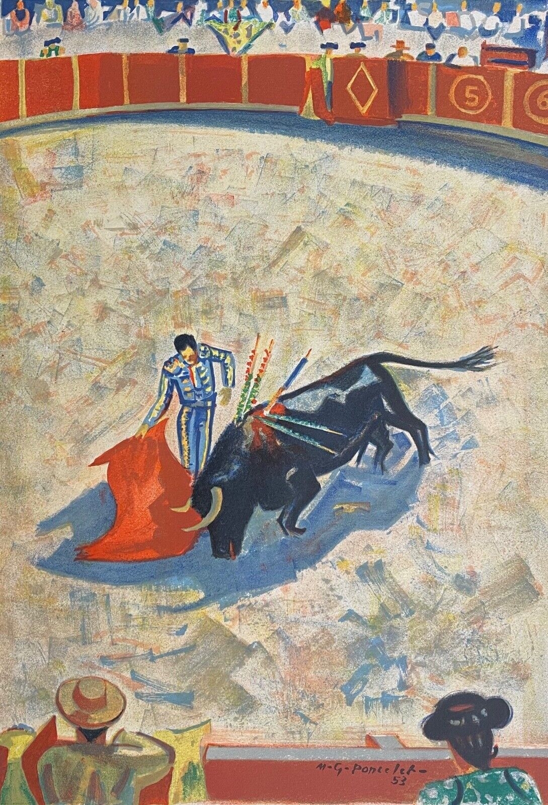 maurice_georges_poncelet_lithographie_1953_arenes_de_toulouse_matador