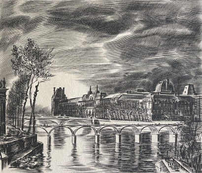 paris_seine_le_louvre_burin_par_albert_decaris_1949_france