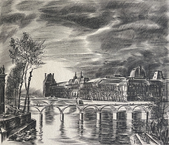 paris_seine_le_louvre_burin_par_albert_decaris_1949_france