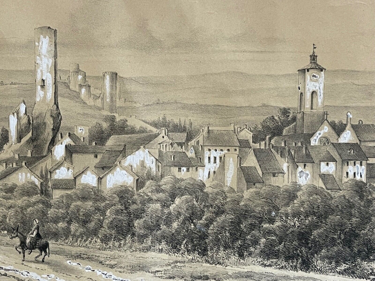 village_de_provence_vers_1850_lithographie_rehaussee_a_la_craie_xix_france