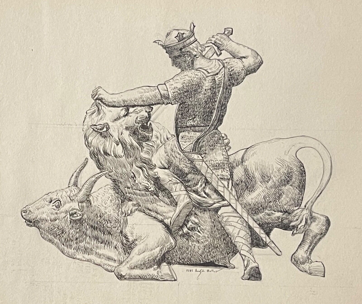 pepin_le_bref_714-768_roi_franc_carolingien_lion_taureau_dessin_1885_par_hottot