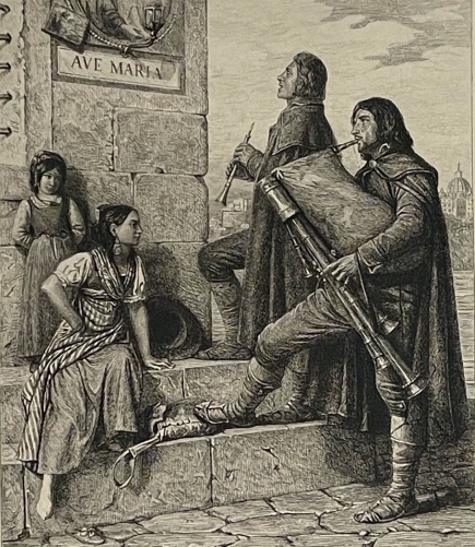 leopol_robert_pifterari_devant_la_madone_grave_par_duvivier_gravure_xixe