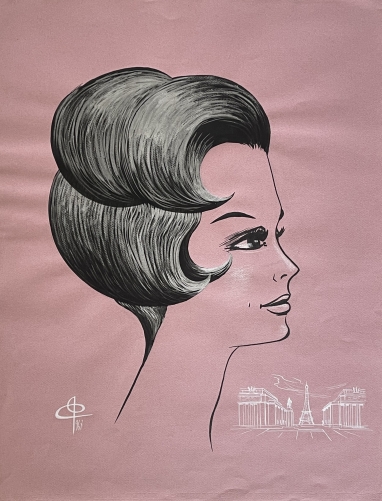 mode_paris_france_coiffure_1967_peinture_gouache_mixte_signee