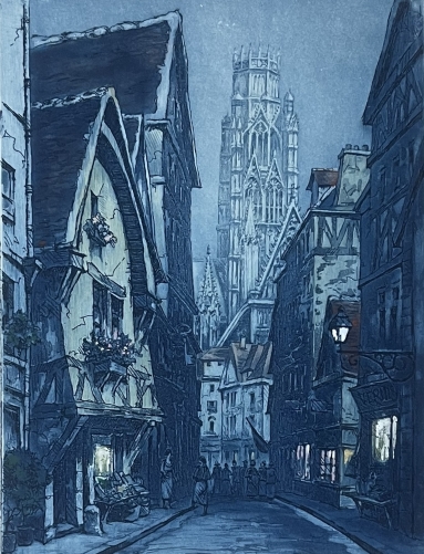 rouen_rue_damiette_gravure_en_aquatinte_vers_1930_seine-maritime_france