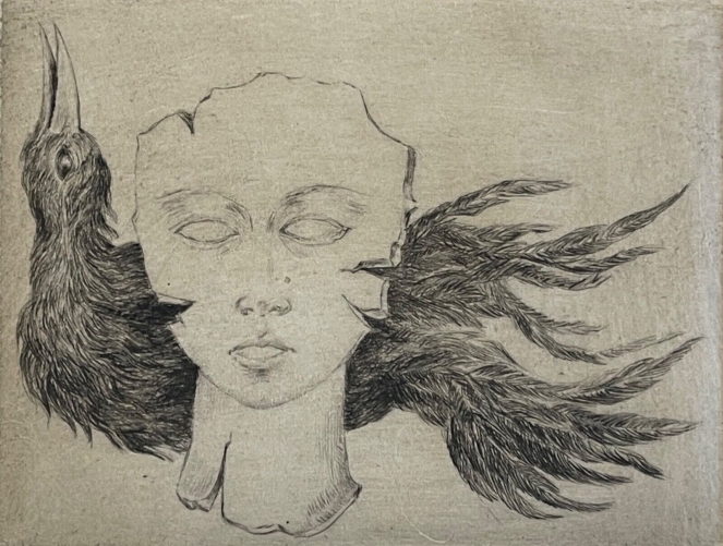 l_oiseau_noir_gravure_pointe_seche_de_claudine_corguillet_1979