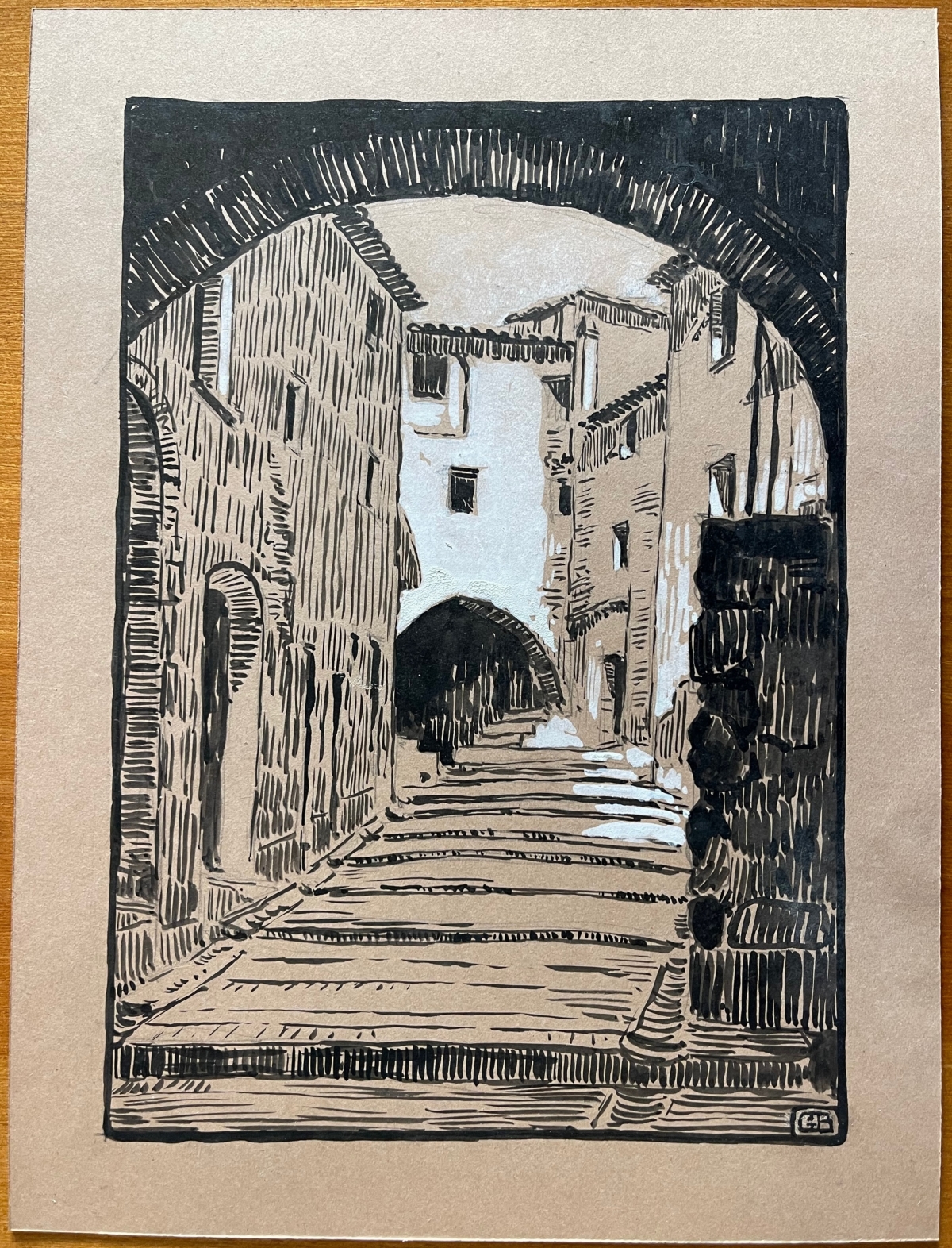 roquebrune_cap_martin_alpes-maritimes_ruelle_en_escaliers_vers_1930_encre