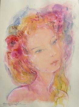 portrait_de_jeune_femme_aquarelle_signee_pujol_1977_france