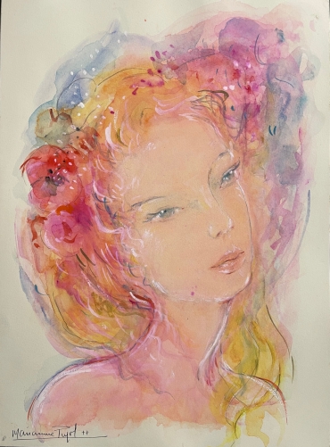 portrait_de_jeune_femme_aquarelle_signee_pujol_1977_france