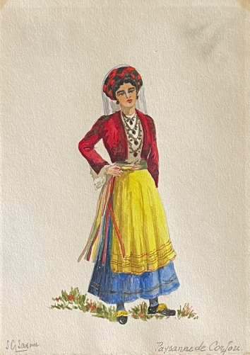 grece_paysanne_de_corfou_aquarelle_debut_xxe_signee_saxem
