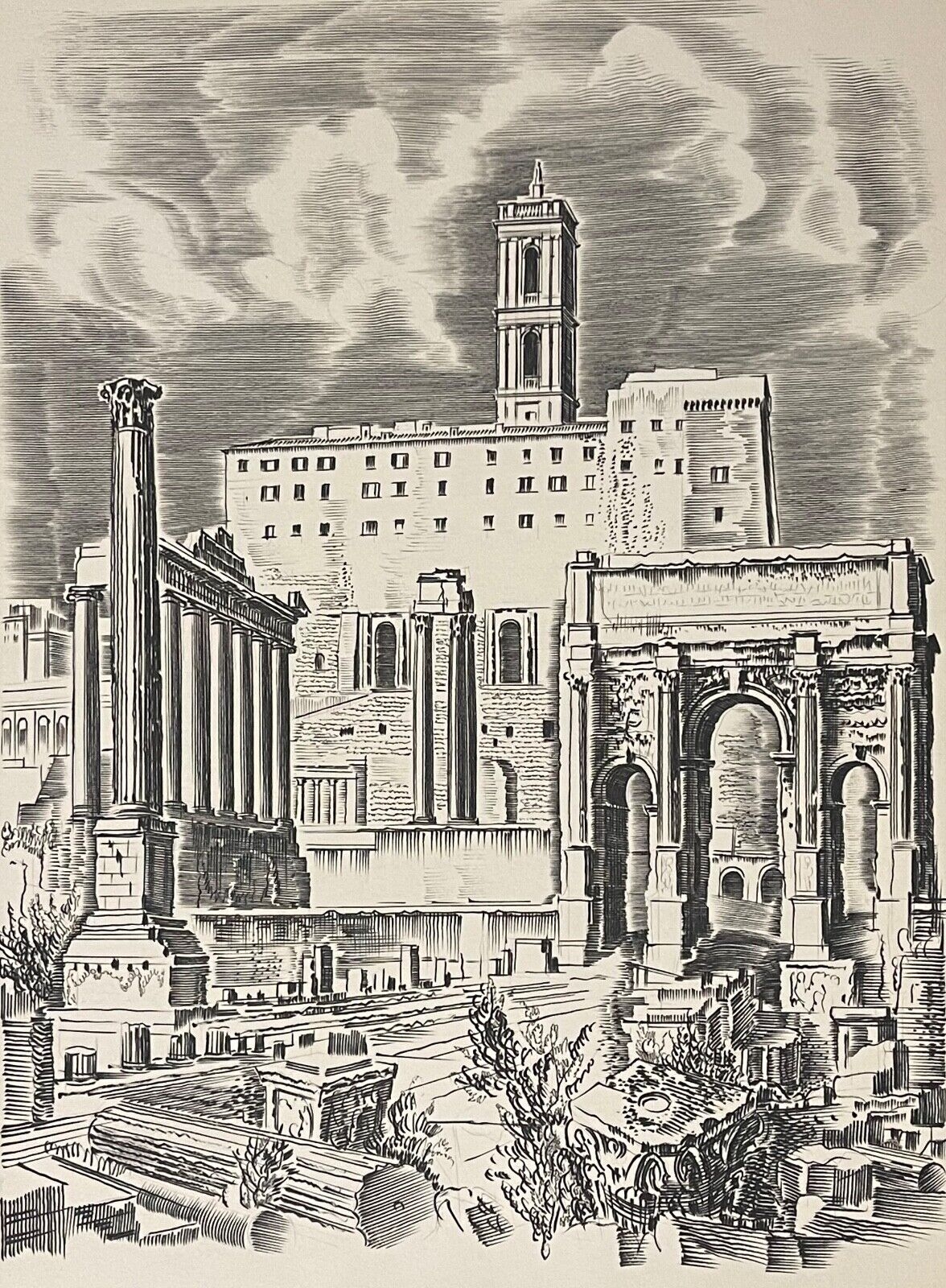 italie_rome_forum_gravures_attribuees_a_albert_decaris_vers_1958