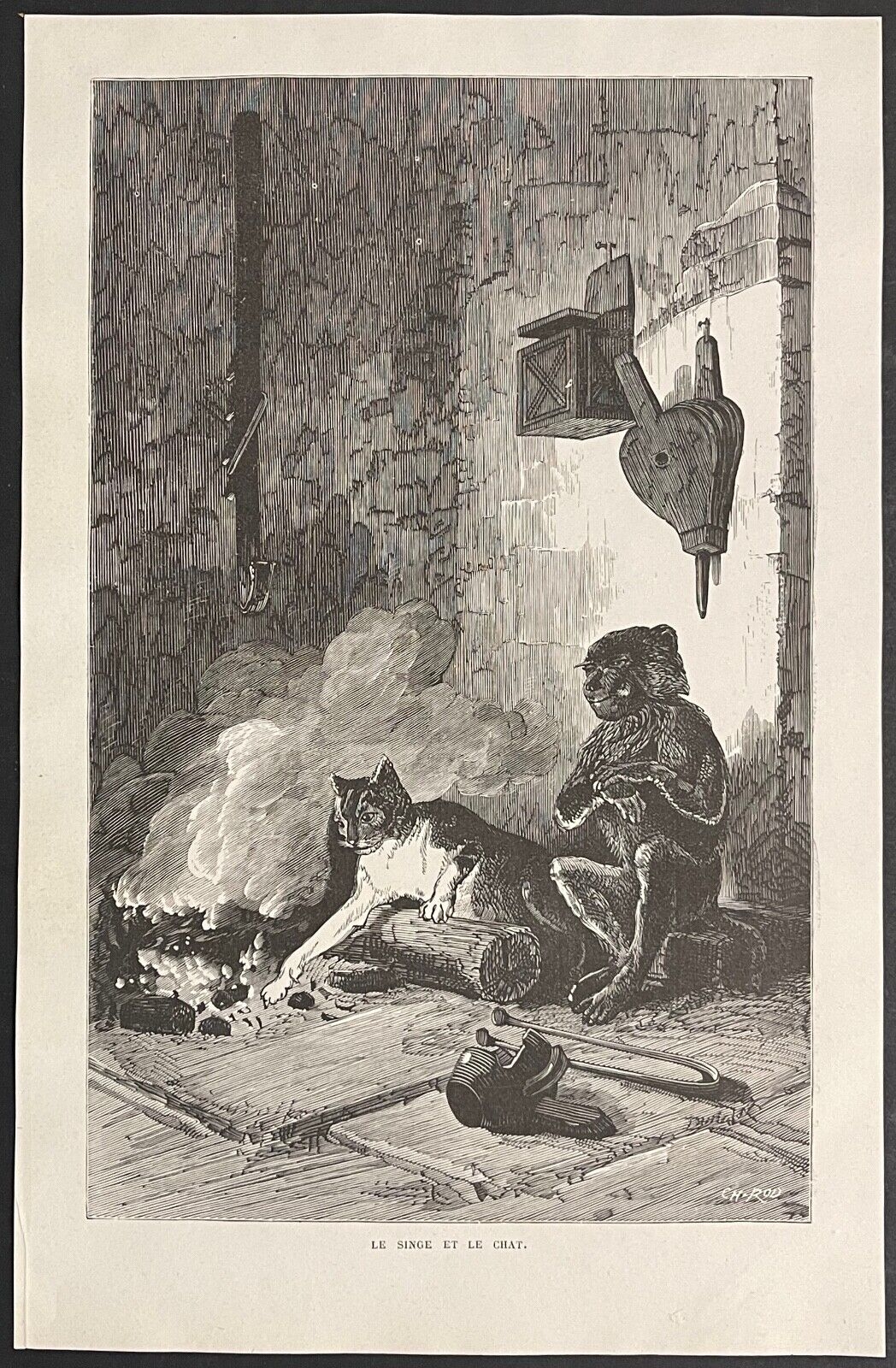 le_singe_et_le_chat_eugene_lambert_1825-1900_gravure_1870_fable_de_la_fontaine