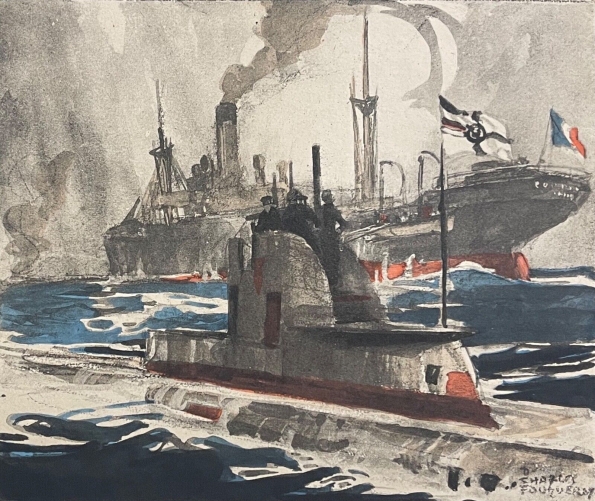 sous-marin_allemand_arraisonnant_un_cargo_vers_1914_guerre_aquatinte_c_1920