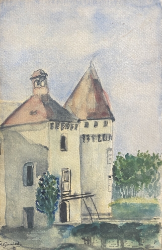 coussac-bonneval_pont-levis_du_chateau_haute-vienne_aquarelle_vers_1905