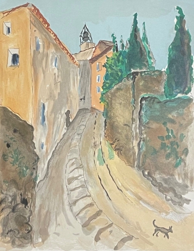 gordes_provence_lithographie_1979_rue_de_leglise_astri_bergman_taube_1898-1980