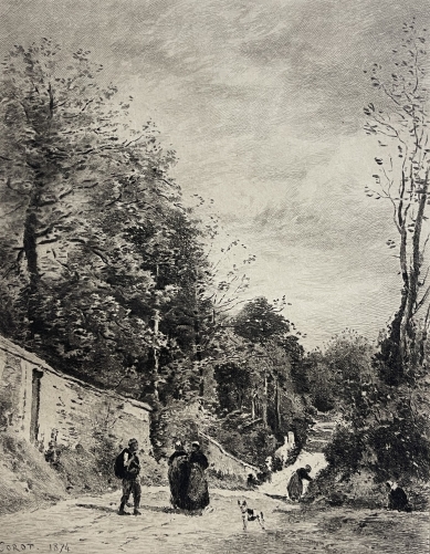 corot_route_de_ville_davray_graveur_h_toussaint_pointe_seche_de_1910_barbizon